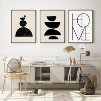 Abstract Boho Geometric Canvas Wall Art - Black and Beige Line Print