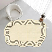 Cream Irregular Oval Area Rug - Soft Plush Bedroom Carpet