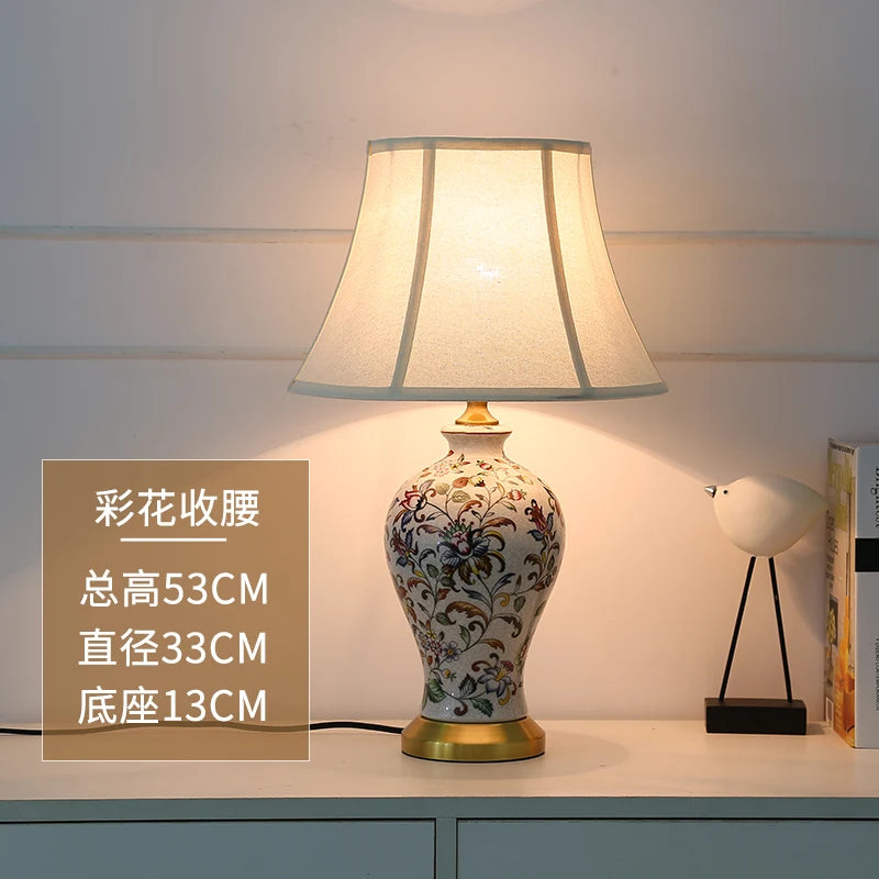 Retro Chinese Ceramic Table Lamp - Pleated Shade Bedside Accent