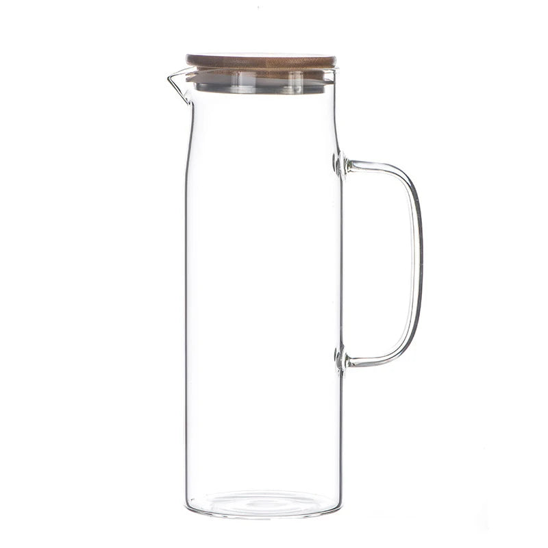 Thickened Glass Kettle - Bamboo Lid Pitcher with Filter Cover