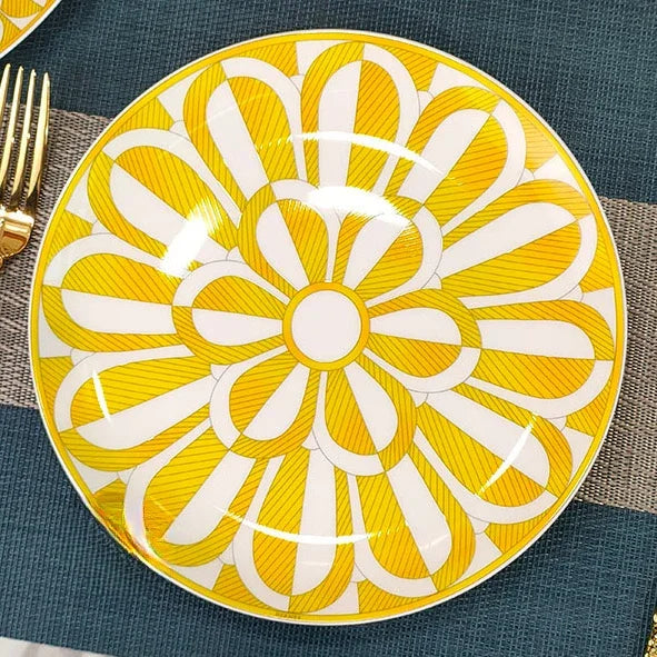 Geometric Bone China Dinner Plate Set - Elegant European Tableware