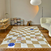 Retro Checkerboard Plush Area Rug - Soft Bedroom and Lounge Carpet