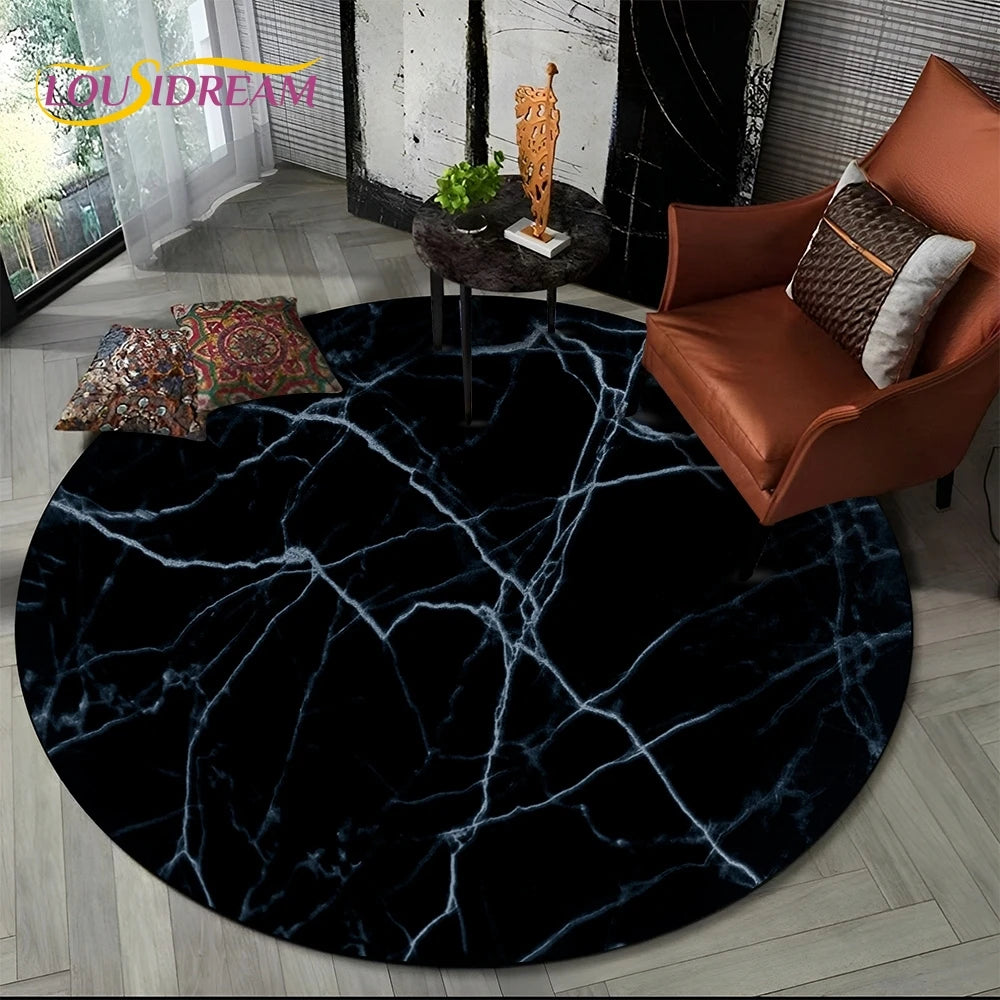 Luxury Marble Round Area Rug - Non-Slip Living Room Carpet