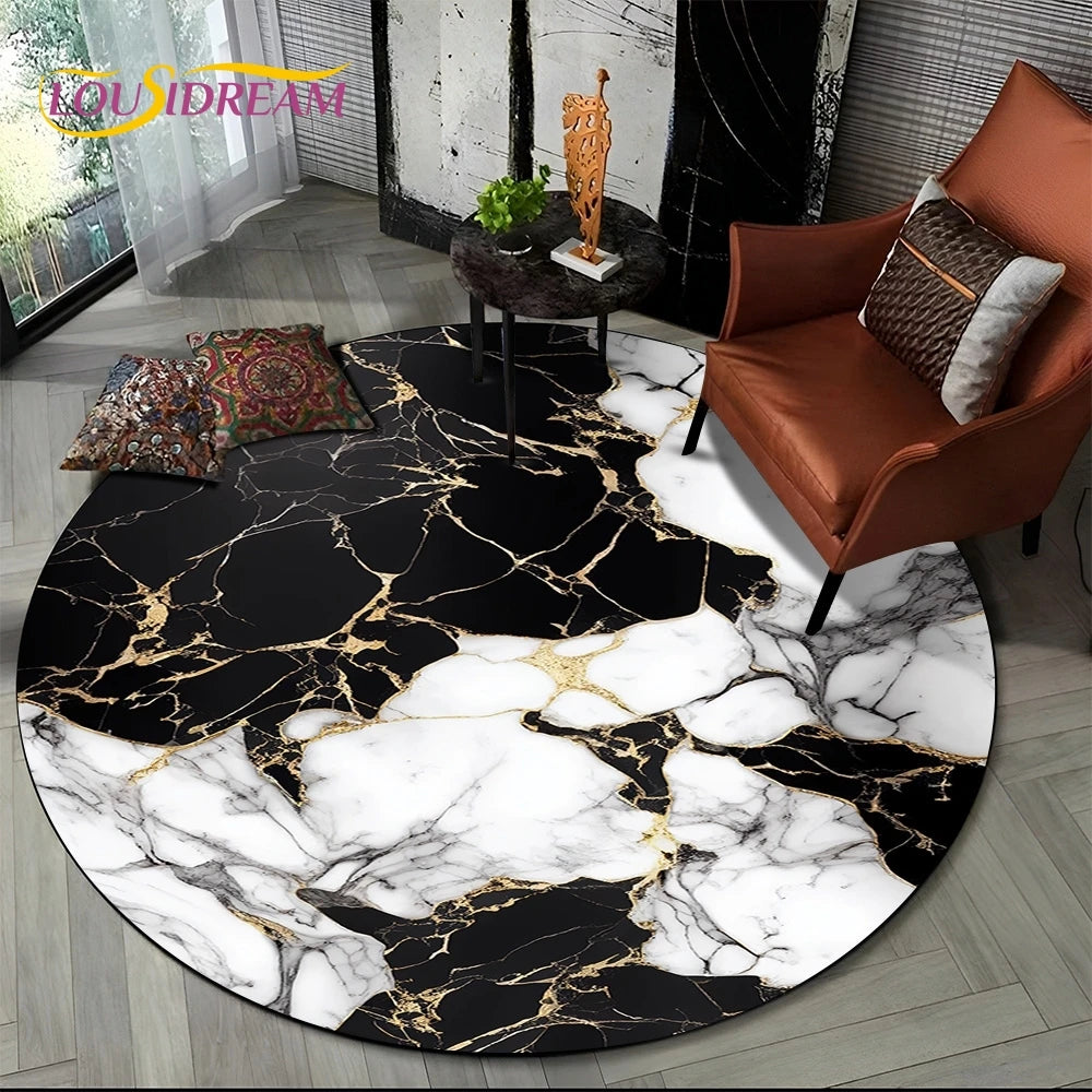 Luxury Marble Round Area Rug - Non-Slip Living Room Carpet