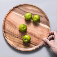 Wooden Round Serving Platter - Rustic Pizza and Dessert Tray
