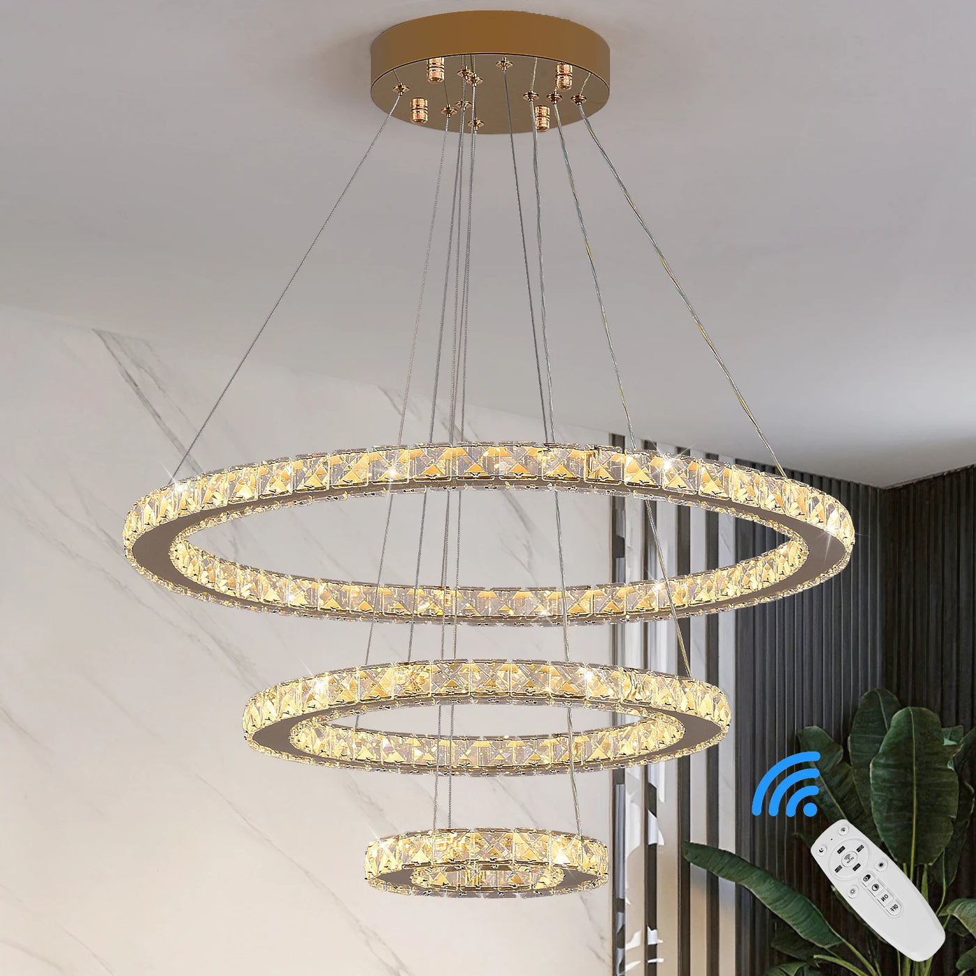 Remote Control Crystal Pendant Chandelier - Smart LED Hanging Light