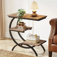 C-Shaped End Table - Industrial Three-Tier Storage Side Table