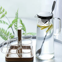 Thickened Glass Kettle - Bamboo Lid Pitcher with Filter Cover