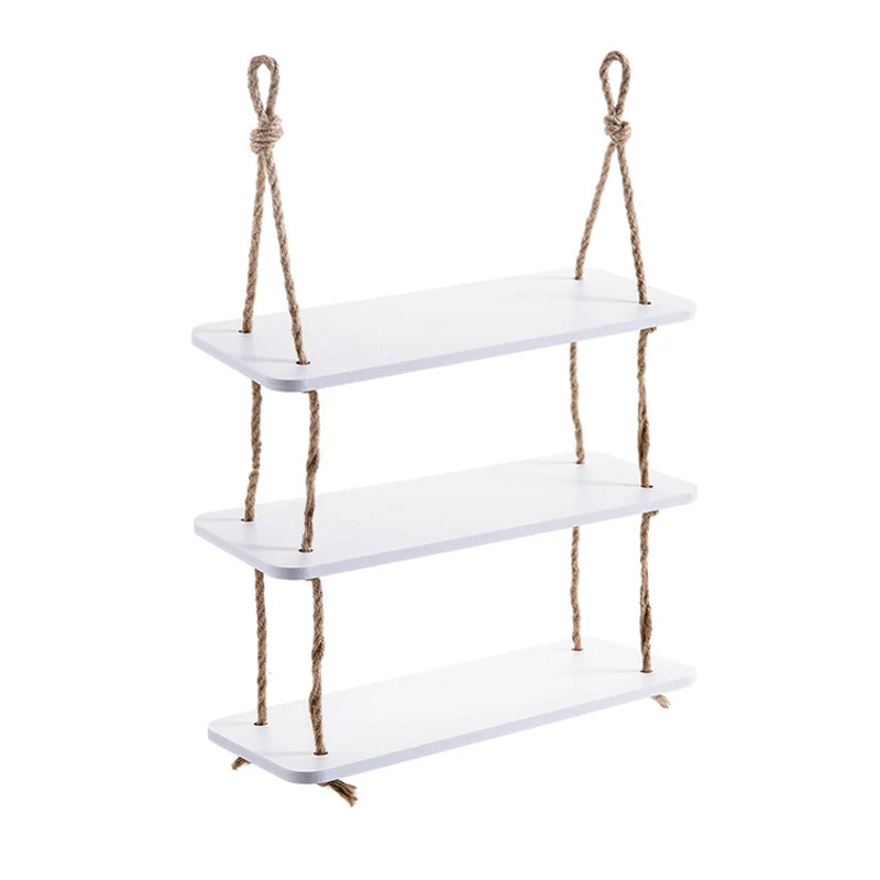 Rustic Wooden Wall Shelf Rack - Hook Mounted Storage Organizer
