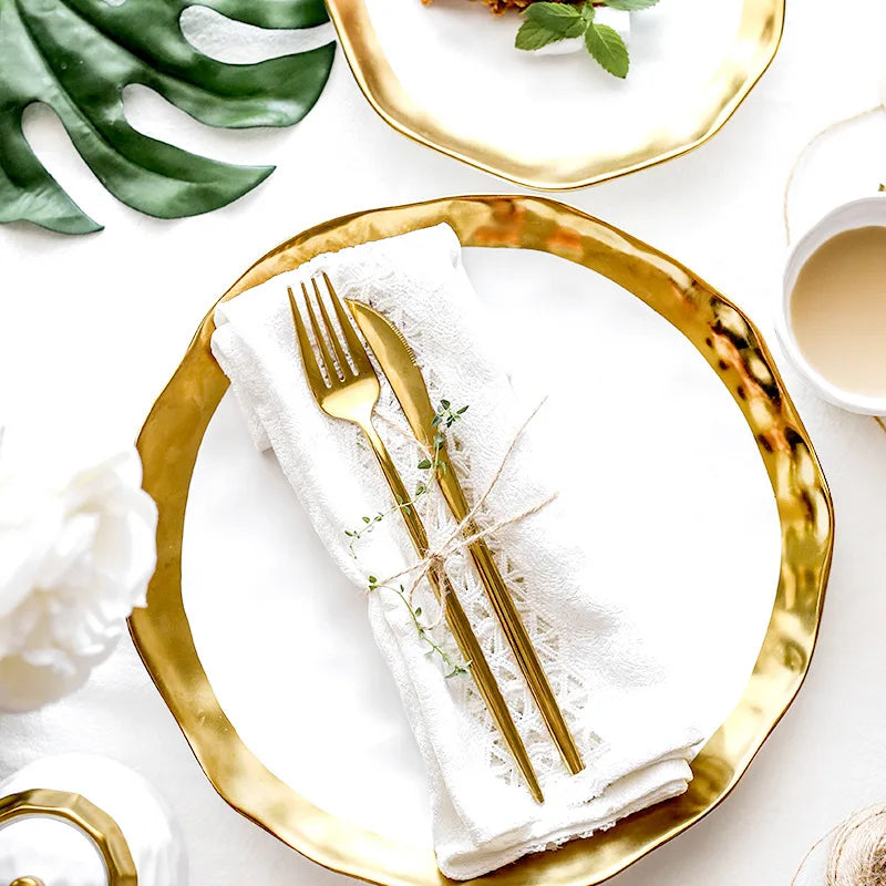Gold-Plated Steak Pasta Plate - Luxury Restaurant Style Tableware