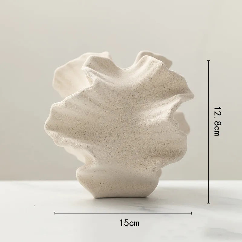 Geometric Wavy Ceramic Vase - Petal Silhouette Flower Arrangement Decor