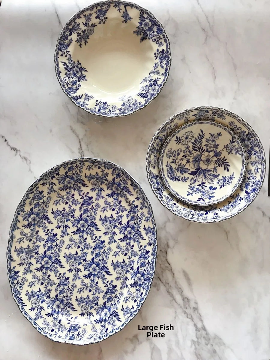 Blue & White Ceramic Plate Set - Vintage British Tableware Collection