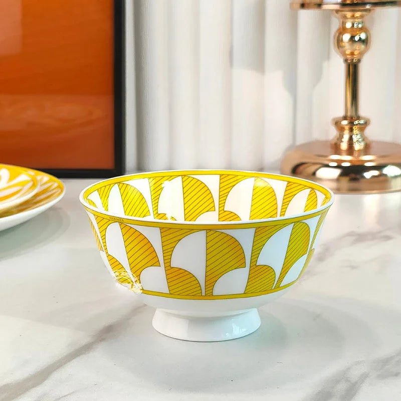 Geometric Bone China Dinner Plate Set - Elegant European Tableware