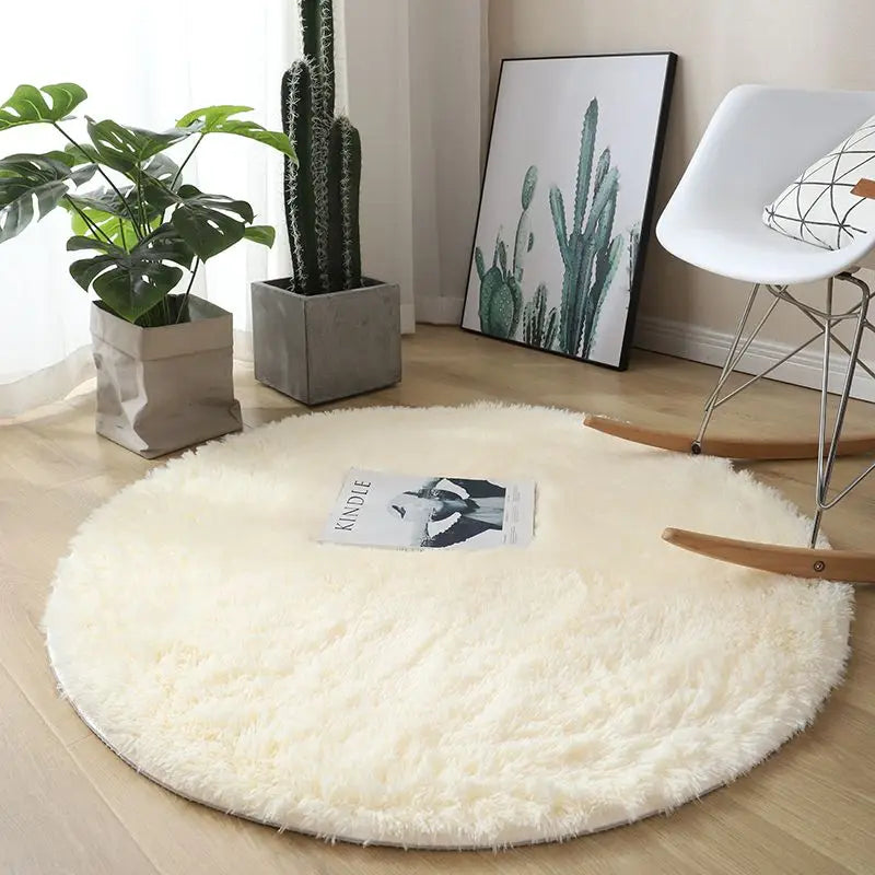 Modern Round Plush Area Rug - Soft Non-Slip Bedroom Carpet