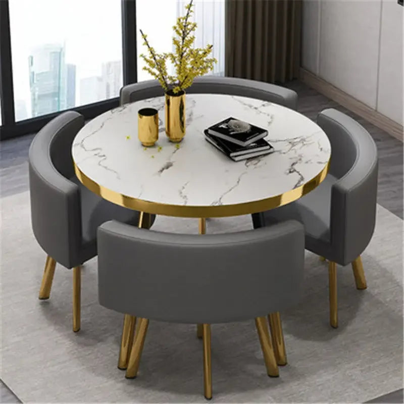80cm Marble Round Dining Table Set - Modern Table with 4 Chairs