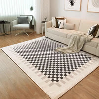 Retro Checkerboard Plush Area Rug - Soft Bedroom and Lounge Carpet