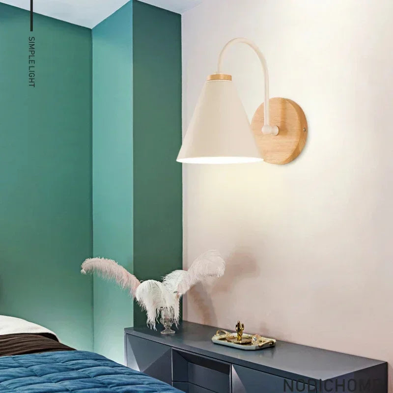 Nordic Solid Wood Wall Lamp - Minimalist Bedside Sconce