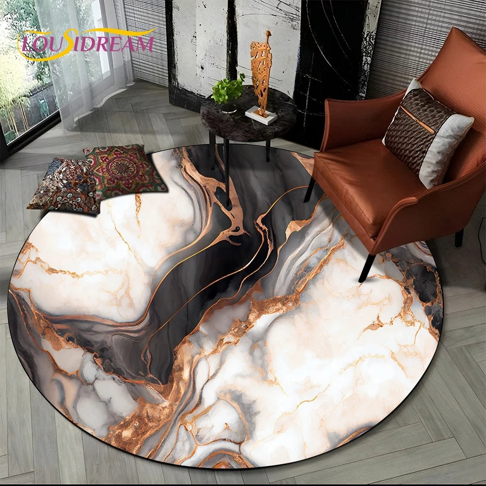 Luxury Marble Round Area Rug - Non-Slip Living Room Carpet