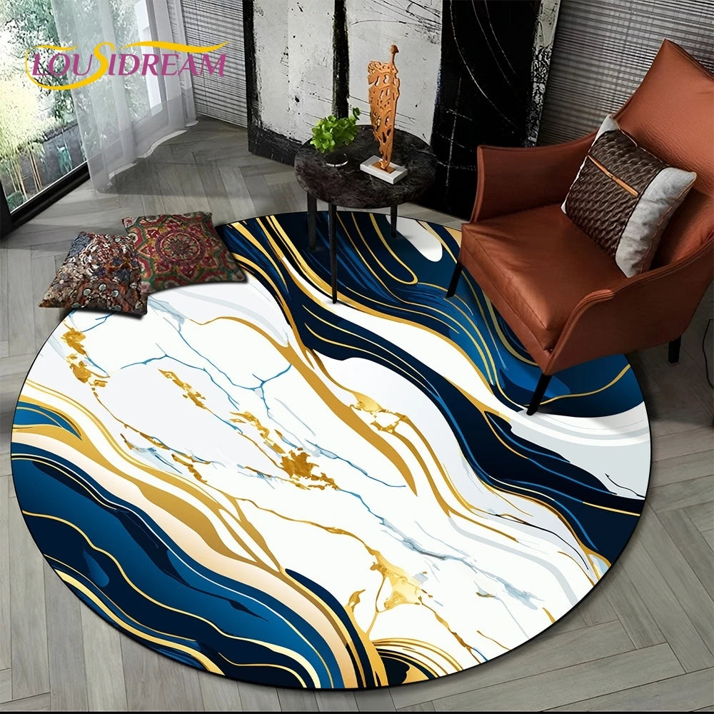 Luxury Marble Round Area Rug - Non-Slip Living Room Carpet