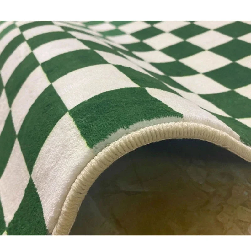 Retro Checkerboard Plush Area Rug - Soft Bedroom and Lounge Carpet