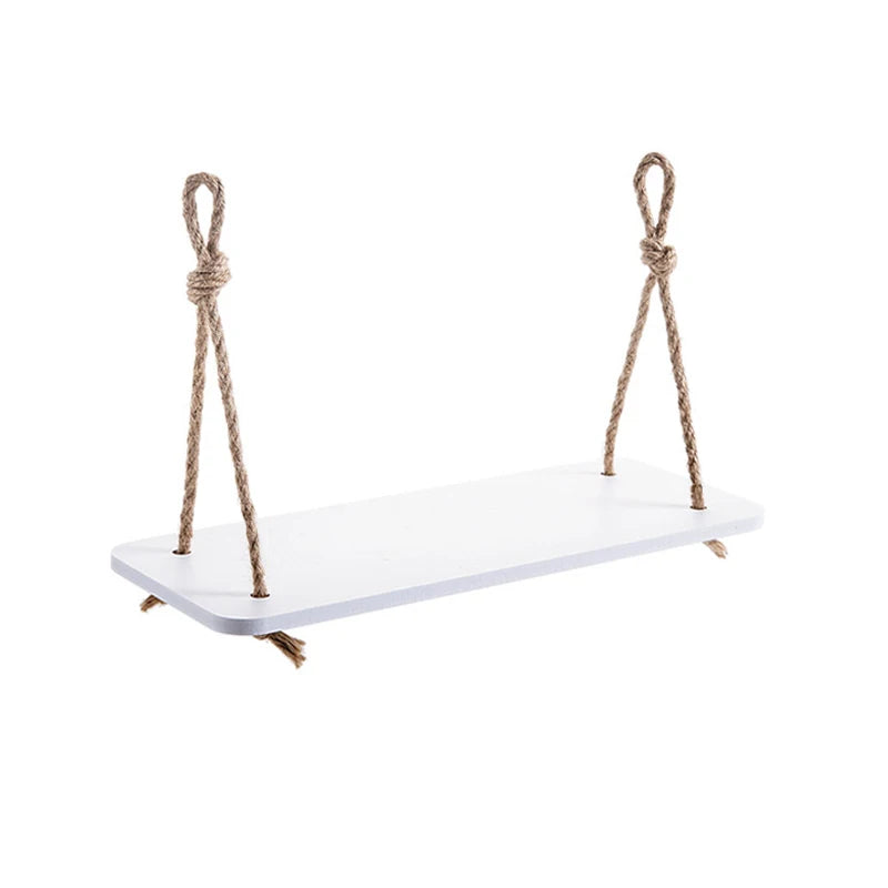 Rustic Wooden Wall Shelf Rack - Hook Mounted Storage Organizer