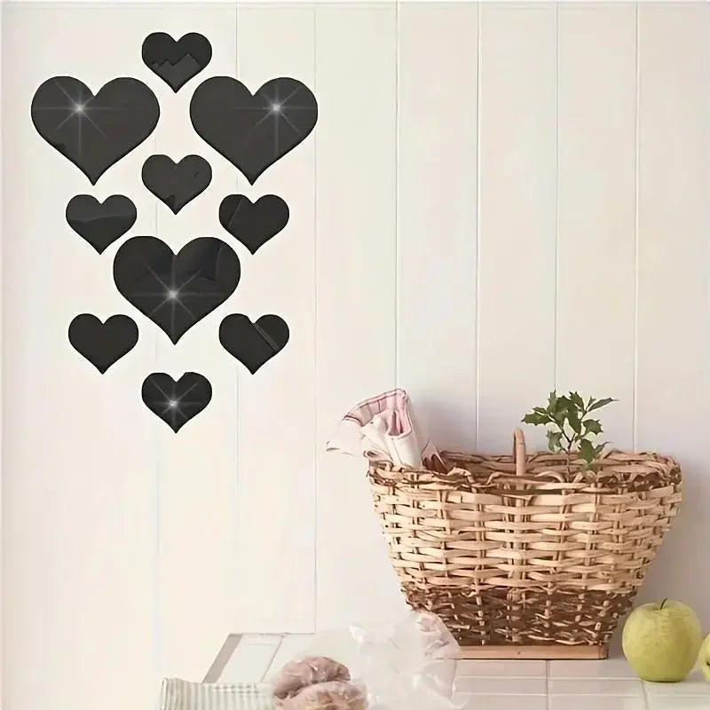 3D Love Heart Mirror Wall Stickers - Removable Acrylic Wall Decor