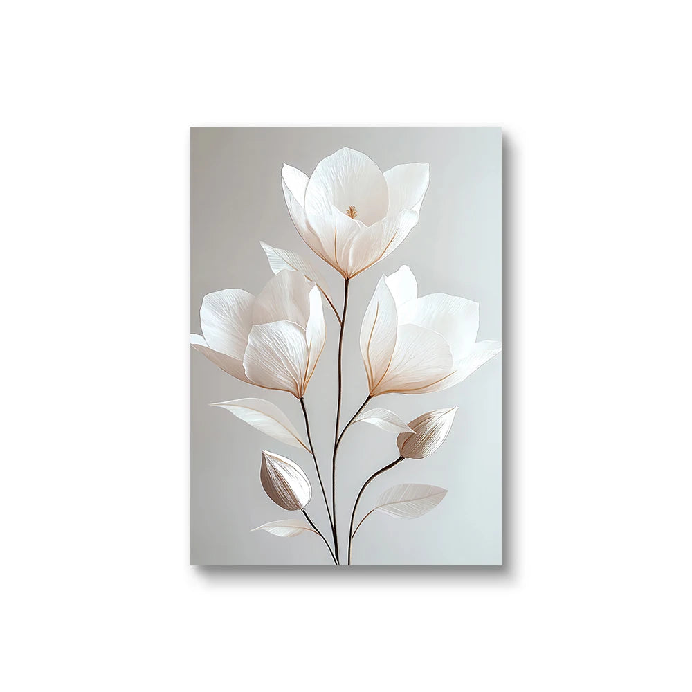 Nordic Beige Peony Floral Canvas Wall Art - Frameless Botanical Print