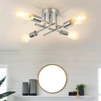Nordic Semi-Flush Ceiling Chandelier - Retro LED Bedroom Light