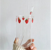 300ml Strawberry Glass Cup with Straw - Heat-Resistant Drinkware