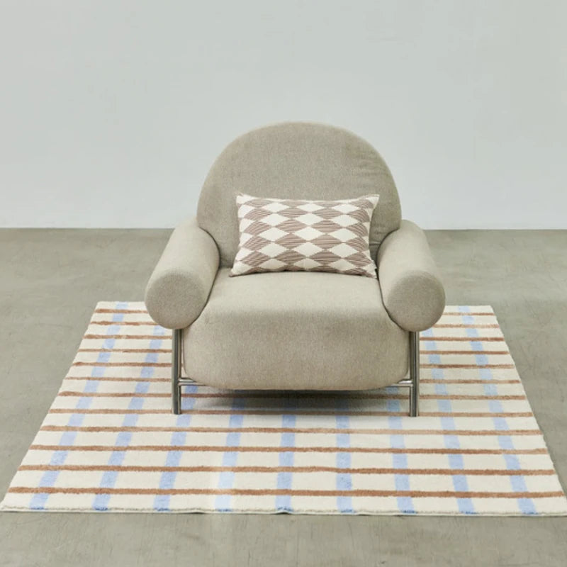 Plaid Plush Area Rug - Soft Minimalist Living Room Carpet
