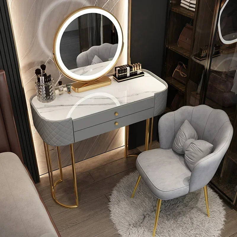 Luxury Makeup Vanity Desk - LED Mirror Dressing Table with Storage