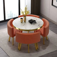 80cm Marble Round Dining Table Set - Modern Table with 4 Chairs