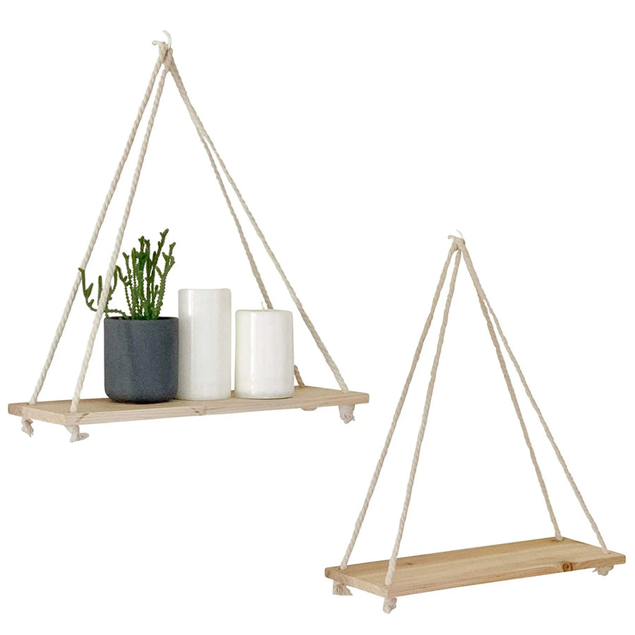 Wooden Rope Swing Floating Wall Shelf