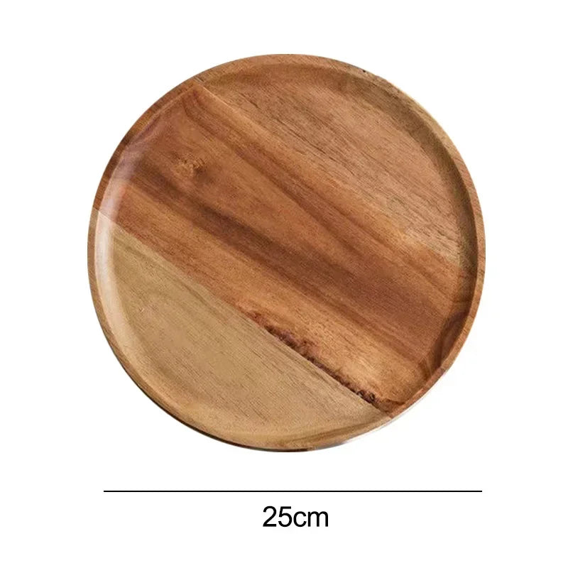 Wooden Round Serving Platter - Rustic Pizza and Dessert Tray