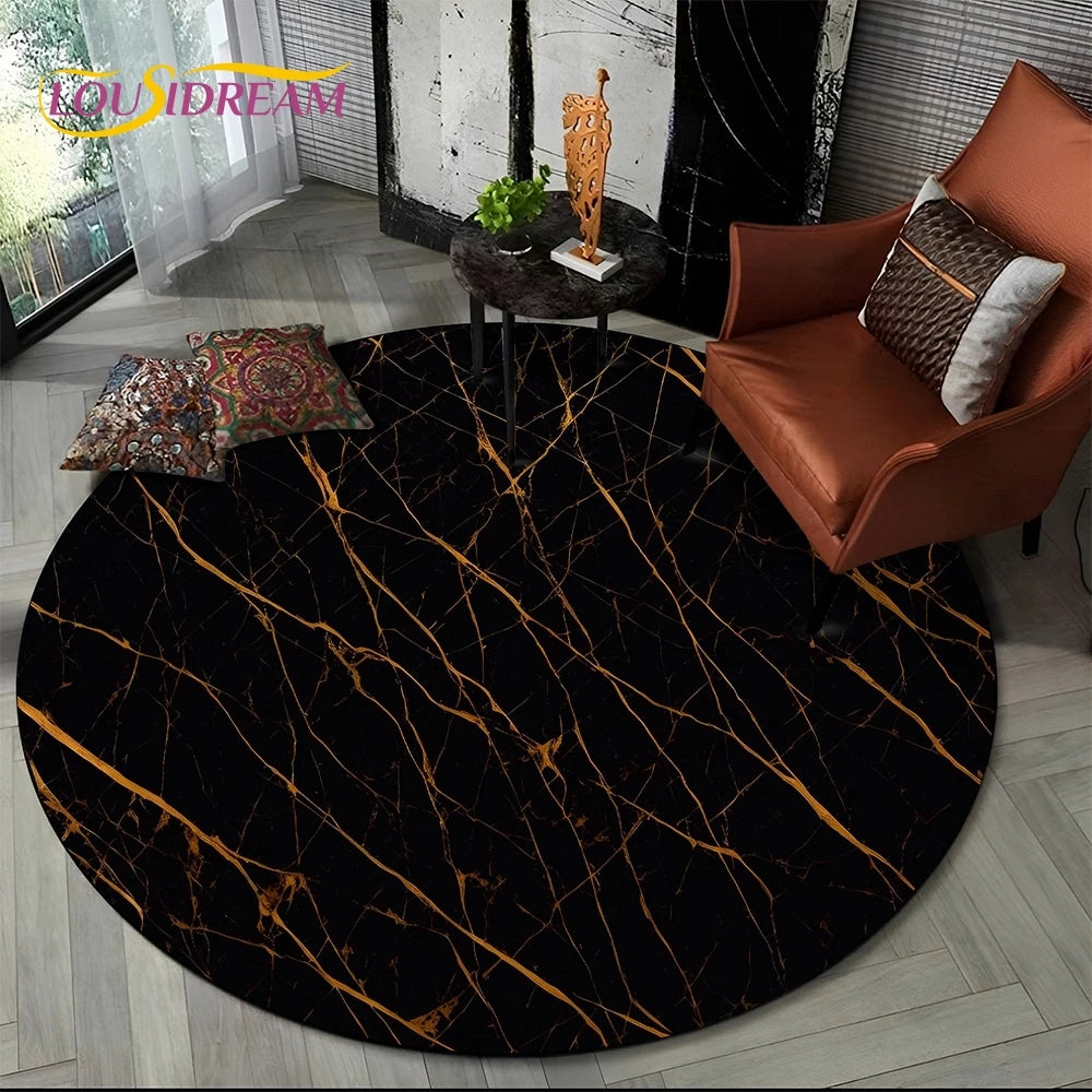 Luxury Marble Round Area Rug - Non-Slip Living Room Carpet