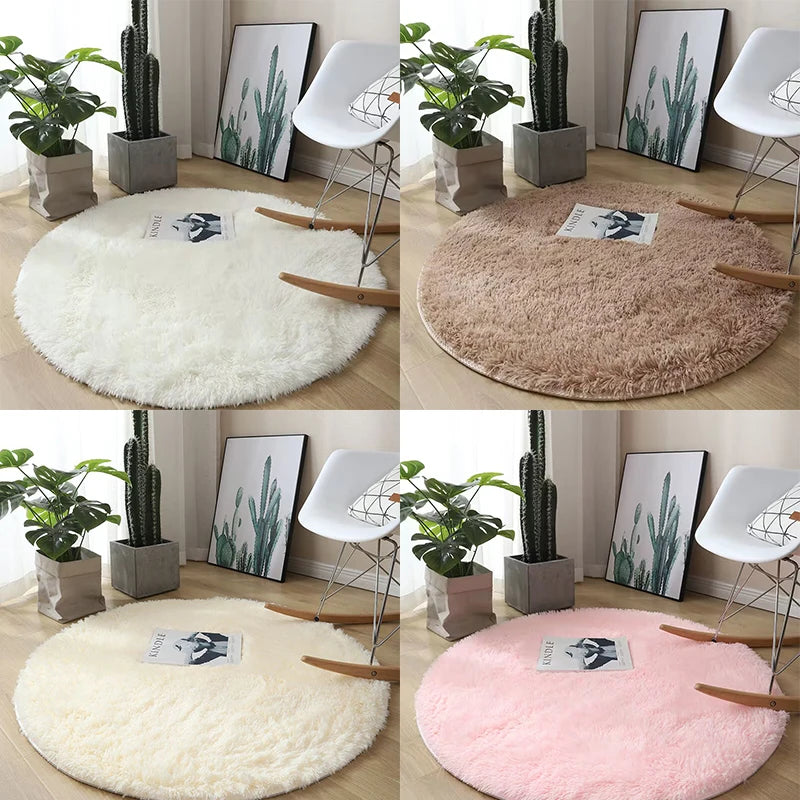 Modern Round Plush Area Rug - Soft Non-Slip Bedroom Carpet