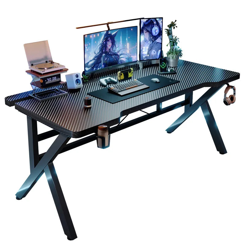 Gaming Desk with Monitor Stand - Carbon Fiber Textured Computer Table