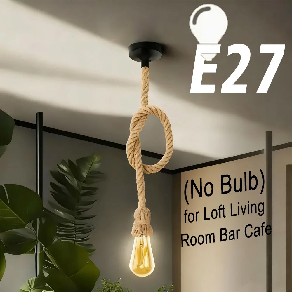Retro Hemp Rope Pendant Light - Vintage Industrial Hanging Lamp