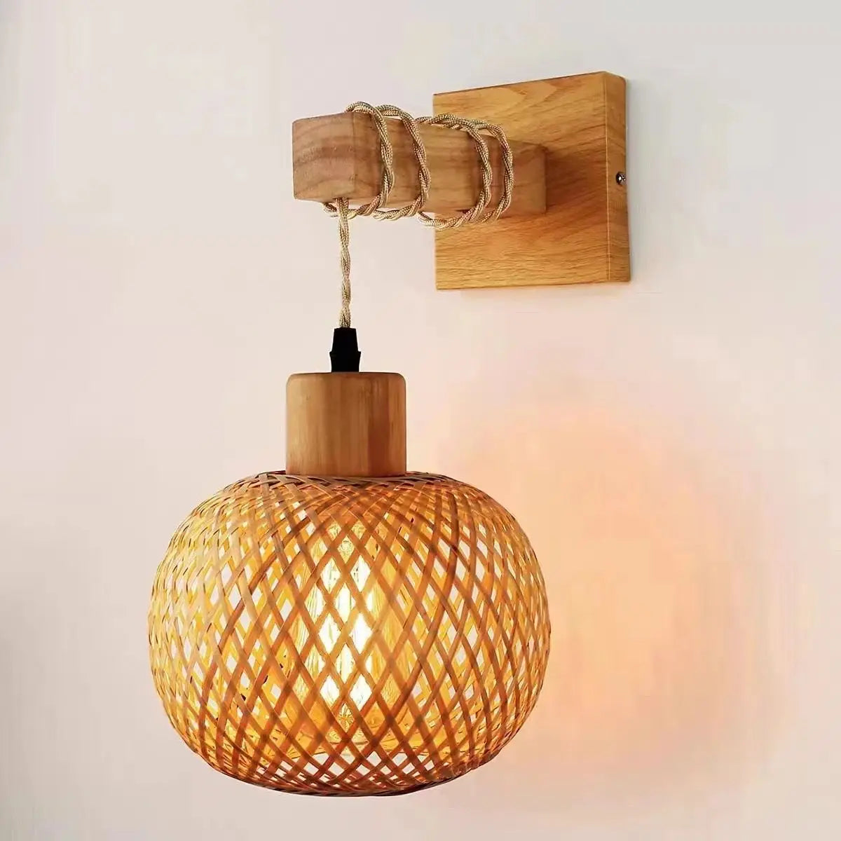 Handwoven Bamboo Rattan Pendant Light - Natural Wicker Ceiling Lamp