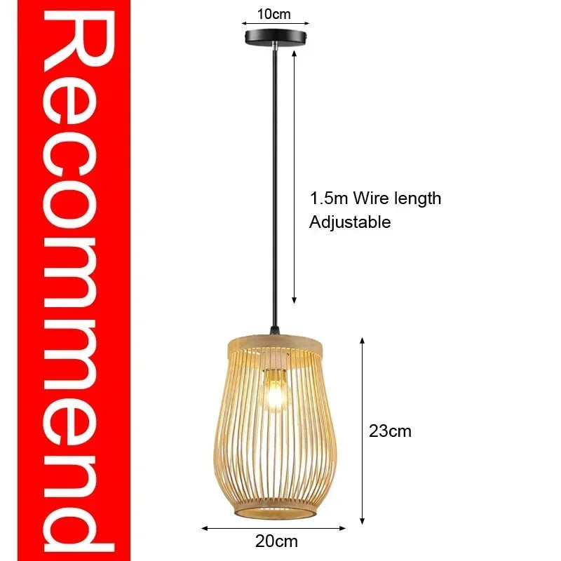 Handwoven Bamboo Rattan Pendant Light - Natural Wicker Ceiling Lamp