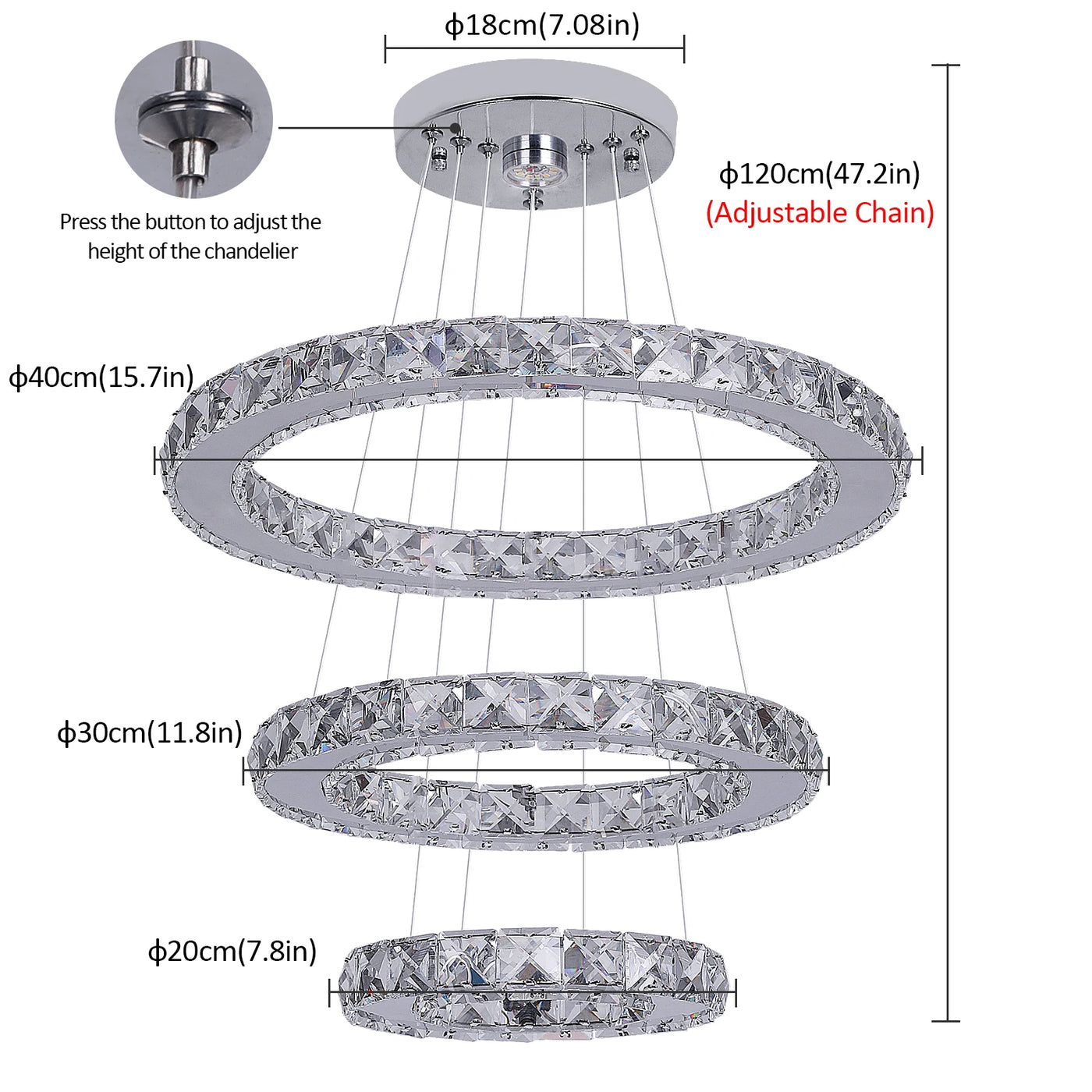 Remote Control Crystal Pendant Chandelier - Smart LED Hanging Light