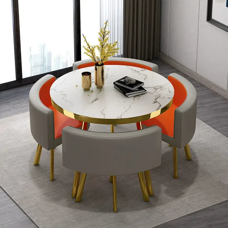 80cm Marble Round Dining Table Set - Modern Table with 4 Chairs