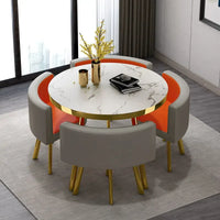 80cm Marble Round Dining Table Set - Modern Table with 4 Chairs