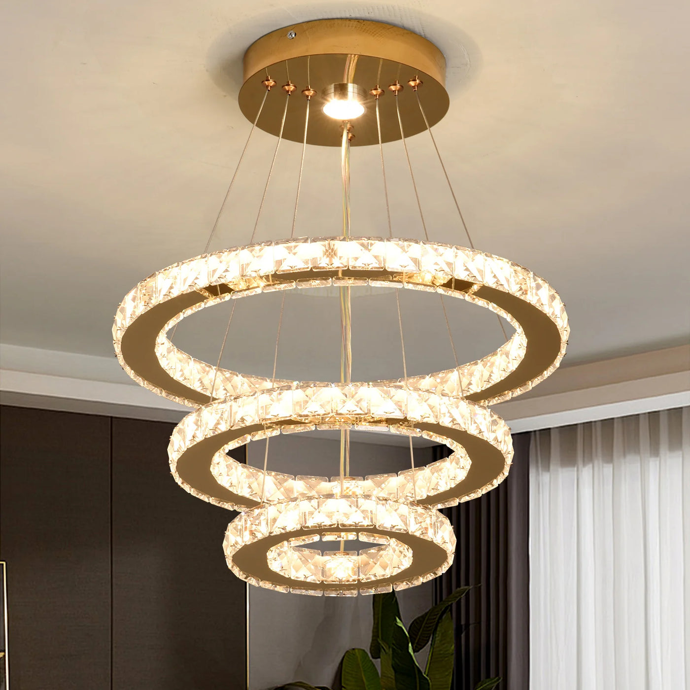 Remote Control Crystal Pendant Chandelier - Smart LED Hanging Light
