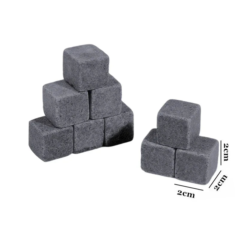Reusable Whiskey Stones Set - 6-Piece Chilling Rocks with Pouch