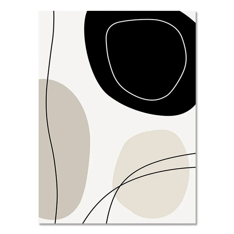 Abstract Boho Geometric Canvas Wall Art - Black and Beige Line Print