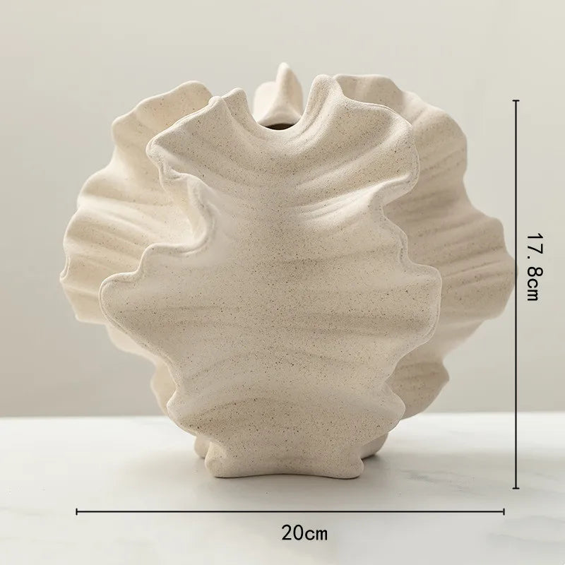 Geometric Wavy Ceramic Vase - Petal Silhouette Flower Arrangement Decor