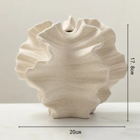 Geometric Wavy Ceramic Vase - Petal Silhouette Flower Arrangement Decor