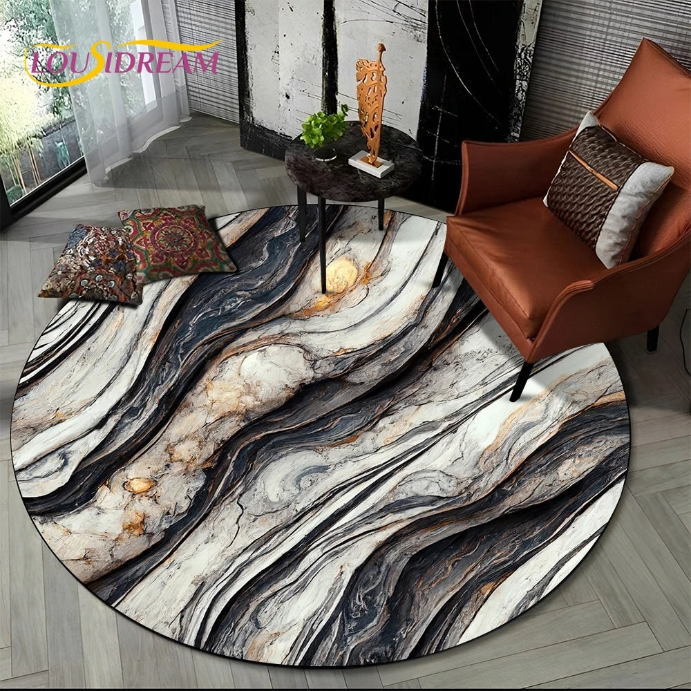 Luxury Marble Round Area Rug - Non-Slip Living Room Carpet