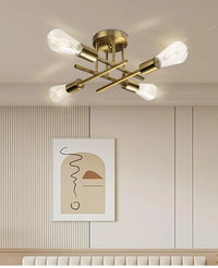 Nordic Semi-Flush Ceiling Chandelier - Retro LED Bedroom Light